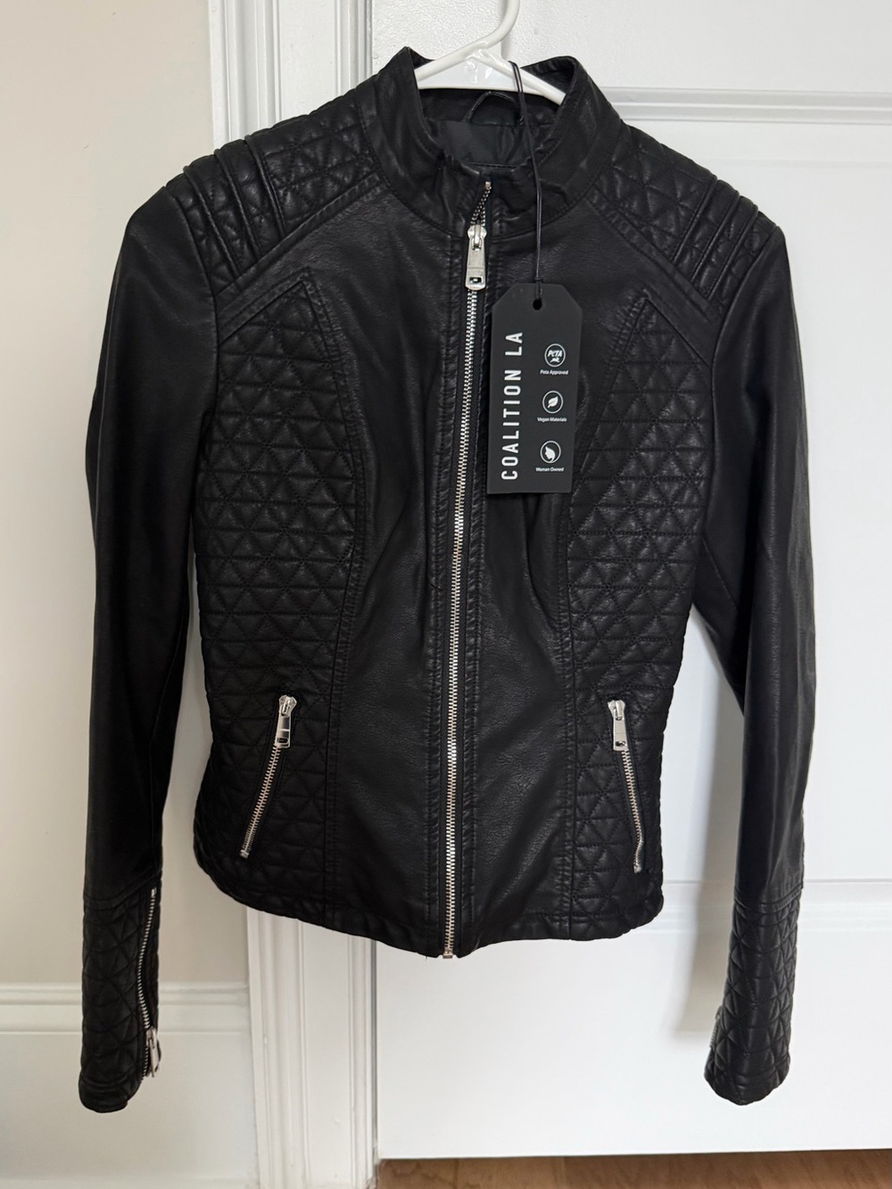 Coalition LA Women's Black Quilted Faux Leather Moto Jacket